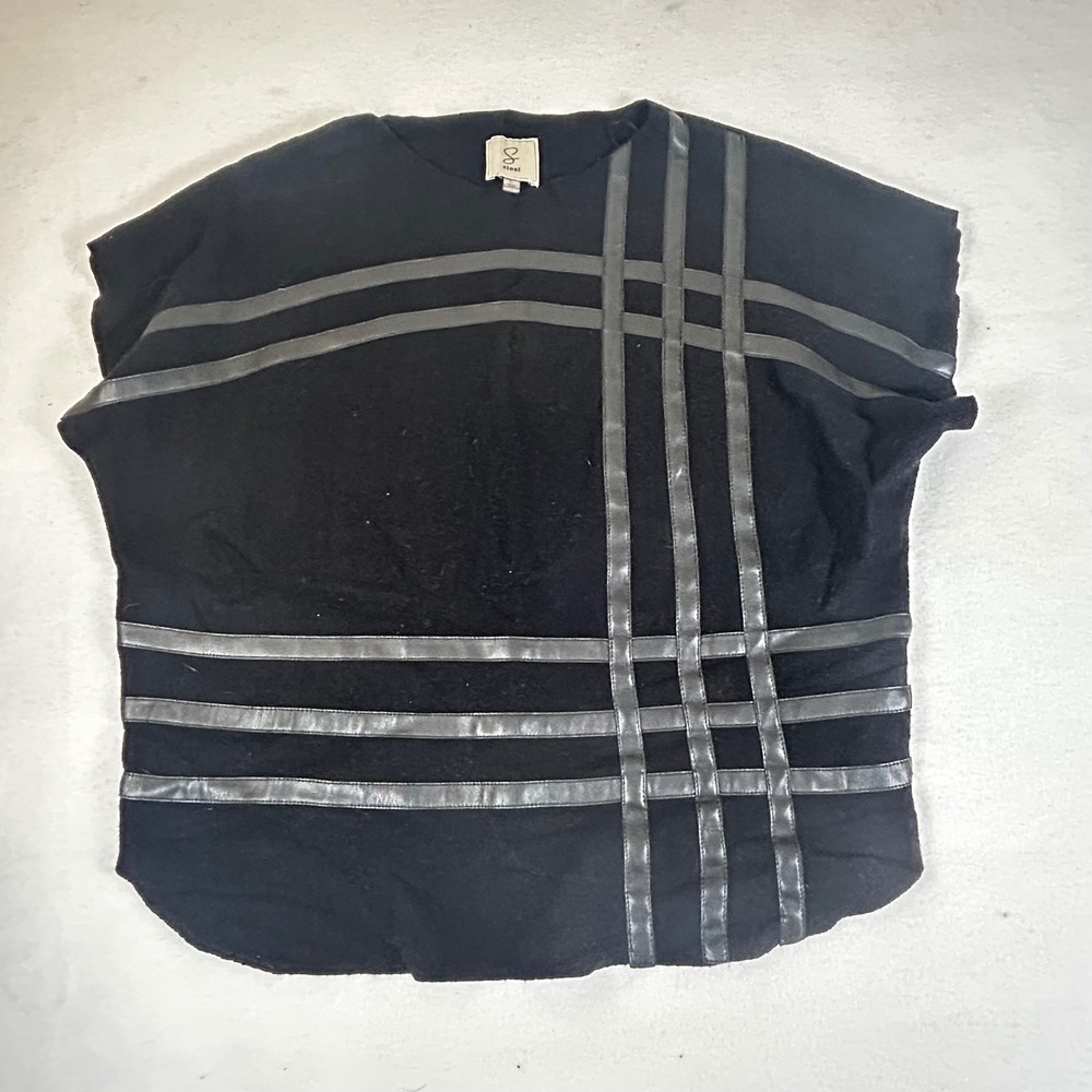 Sioni Black Crew Neck‎ Top with Faux Leather Stripe Detail Size L